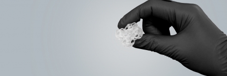 Oligomers for Flexibility, Gloved Hand Holding A Clear 3D Structure